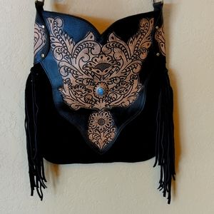 Leather boho purse with fringe